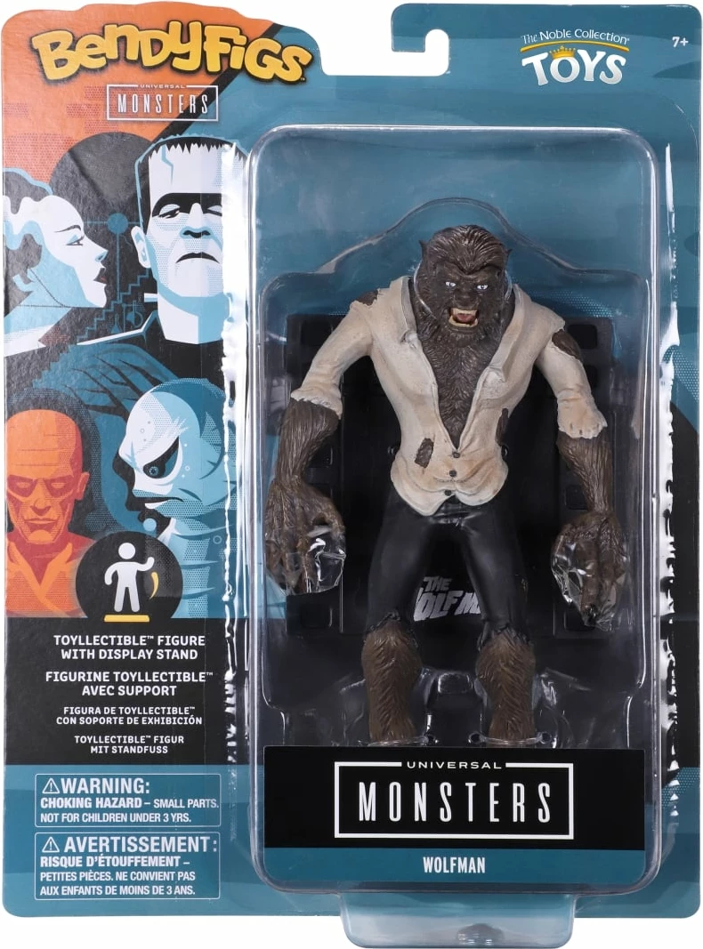 Figurinë Noble Collection Bendyfigs Universal Monsters Wolfman 19 cm me mbajtëse