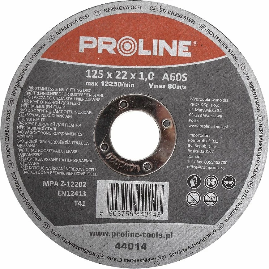 Disk prerës për inoks PROLINE T41 115x1.0x22.2mm A60S, 1 copë