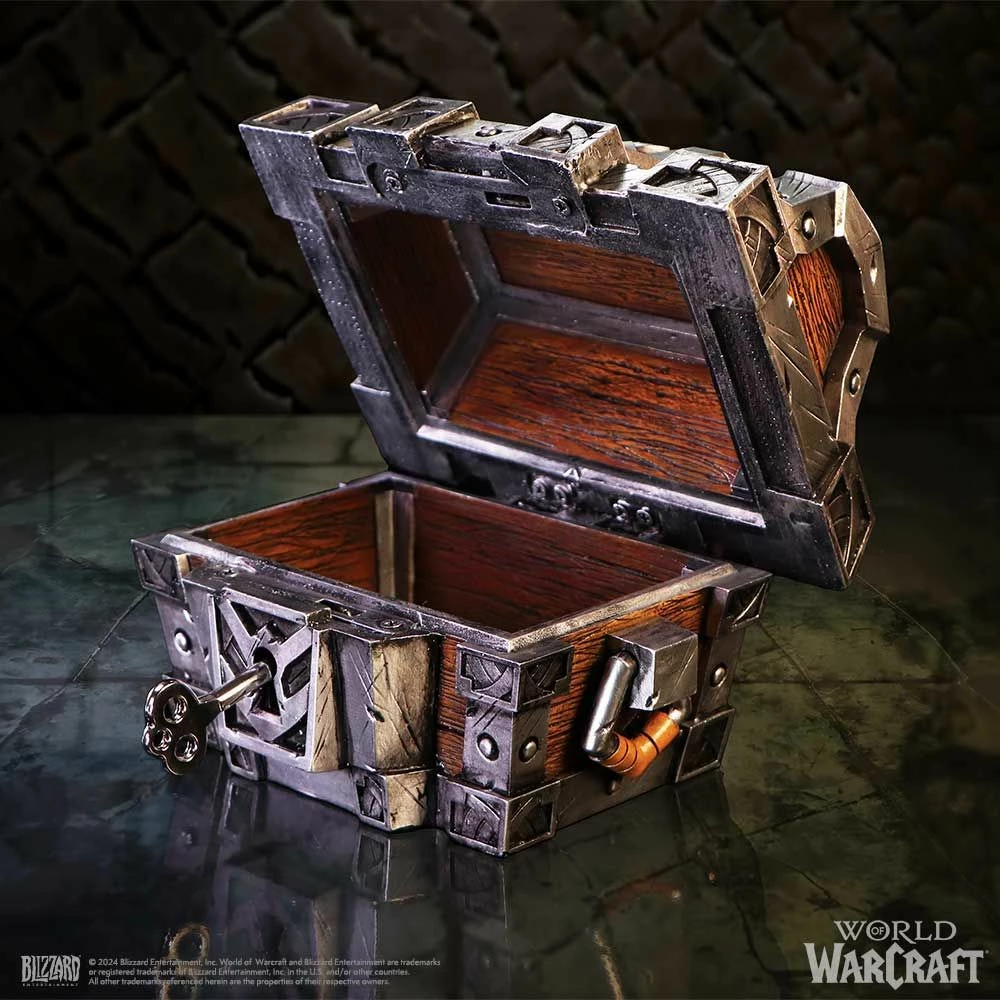 Kuti dekorative thesar NEMESIS NOW Silverbound Treasure Chest (World of Warcraft), rezinë e pikturuar me dorë, argjend/kafe