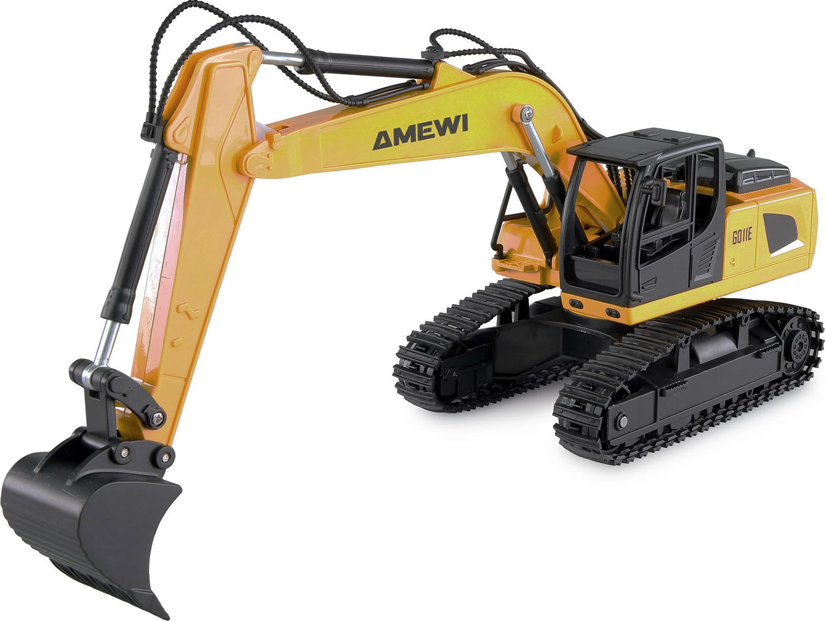 Eskavator RC AMEWI 22710, shkallë 1:24, 2.4GHz, 9 kanale, Li-Ion 500mAh, i verdhë/zi
