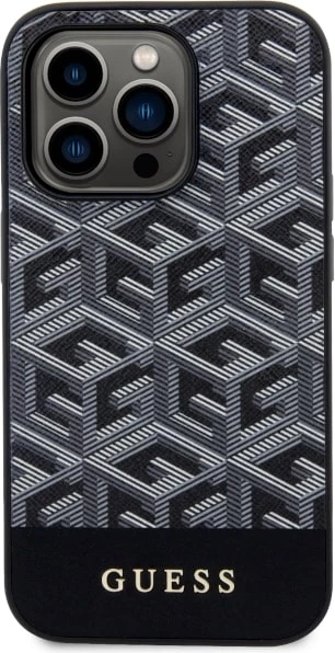 Mbështjellës Guess GUHMP14LHGCFSEK për iPhone 14 Pro 6.1", G Cube Stripes, MagSafe, zi