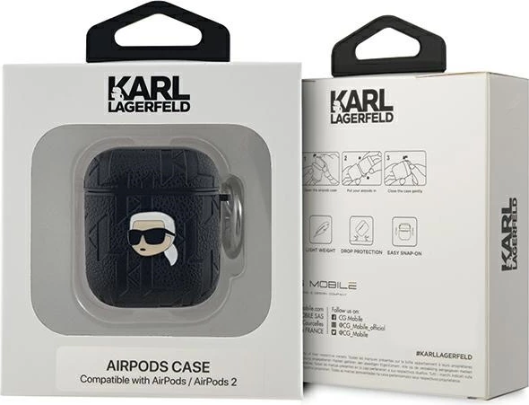 Mbështjellës Karl Lagerfeld Monogram Karl Head për AirPods 1/2, i zi