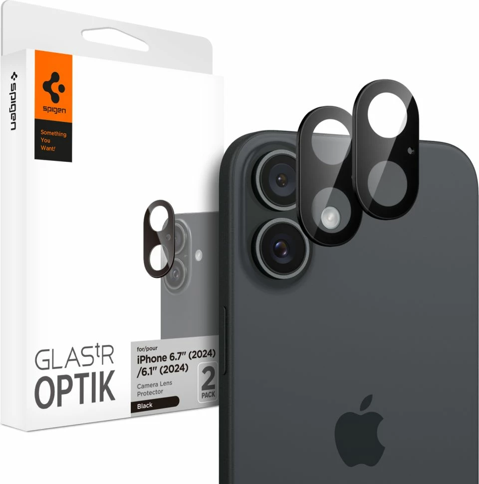 Mbrojtës lente kamere Spigen Optik Glas.Tr për iPhone 16/16 Plus, 2 copë, zi