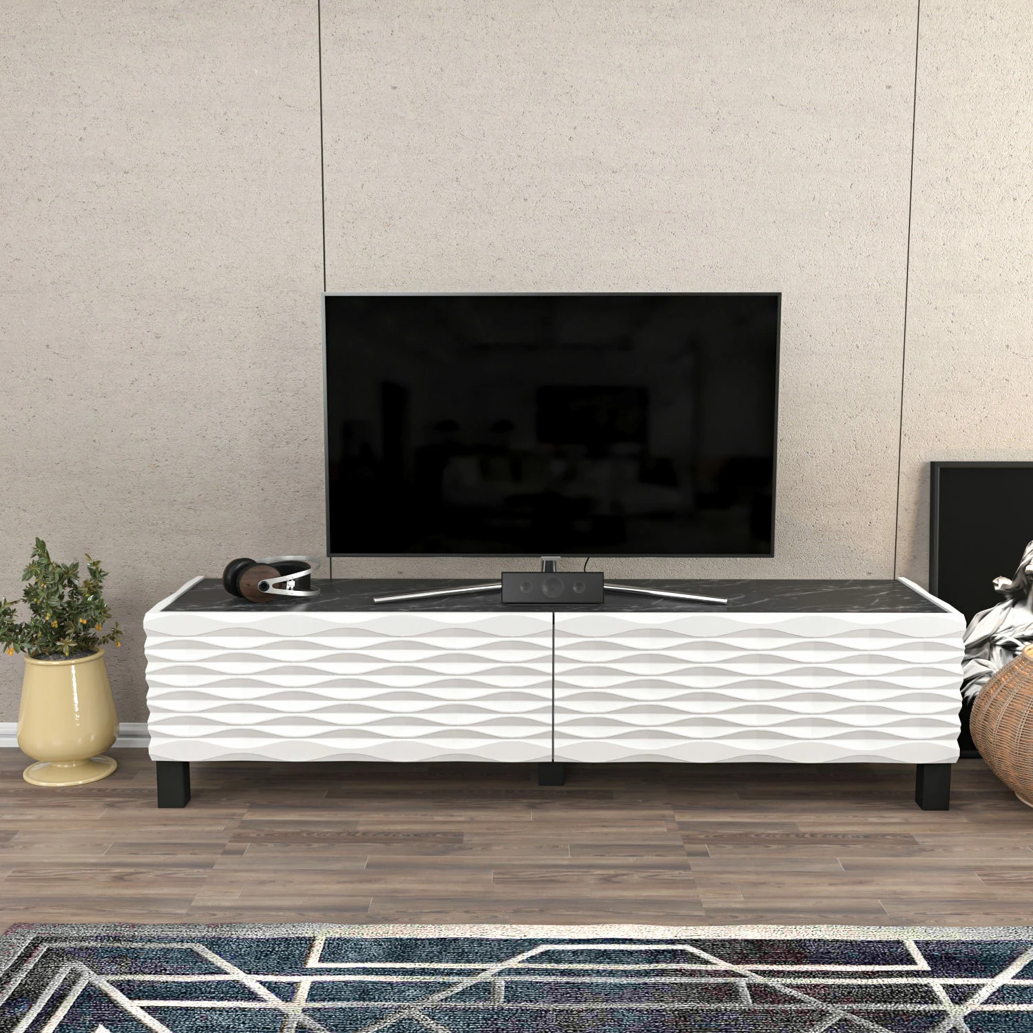 Komodë TV Hanah Home, Lerze, e bardhë, e zezë
