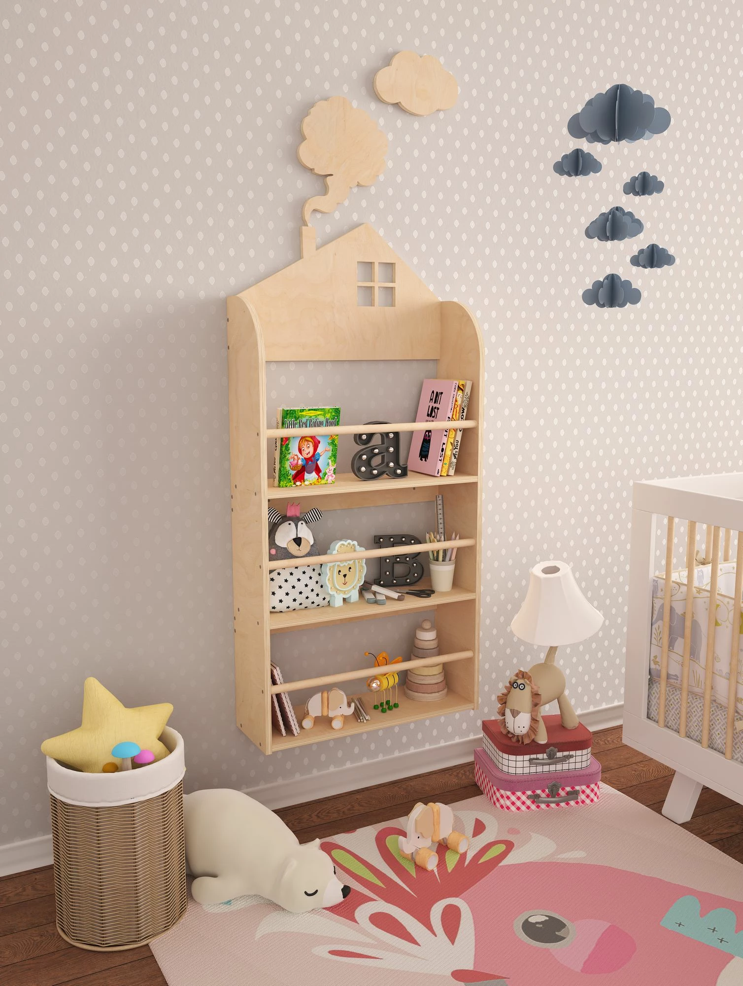 Raft librash Hanah Home, ngjyrë druri betuli, Lucca