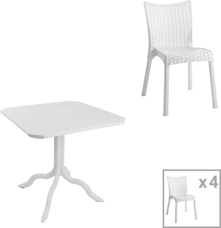 Tavolinë me karrige për terasë, Icon-Confident, 5 copë, PP, ngjyrë e bardhë