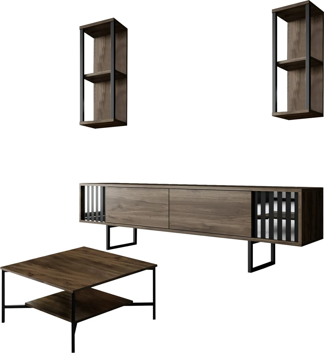 Set mobiljesh për dhomë dite Hanah Home, Chrome Line, ngjyrë arre, e zezë