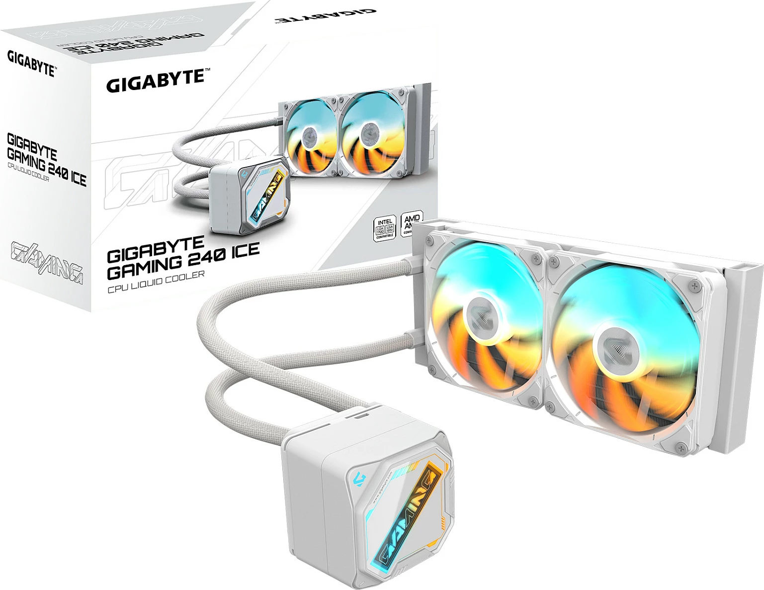 Ftohës lëngshëm AiO Gigabyte Gaming 240 ICE, 240mm, 2x120mm RGB, i bardhë