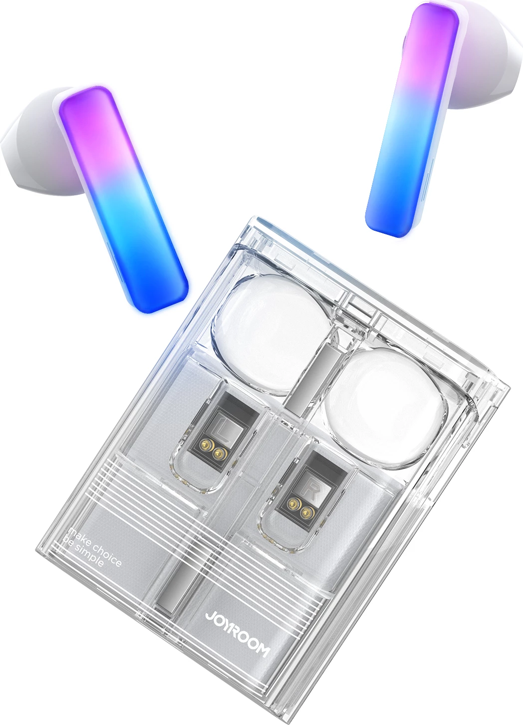 Kufje wireless TWS Joyroom JR-TC1 IceLens Series, Bluetooth 5.3, me ndriçim LED, të bardha