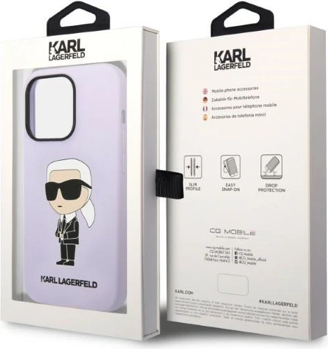 Mbështjellës Karl Lagerfeld KLHCP14XSNIKBCU Silicone Ikonik Karl për iPhone 14 Pro Max 6.7", hardcase silikon, vjollcë
