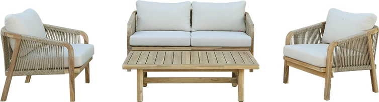 Set lounge për kopsht Malibu, dru akacie natyrale, pëlhurë bezhë, 4 copë