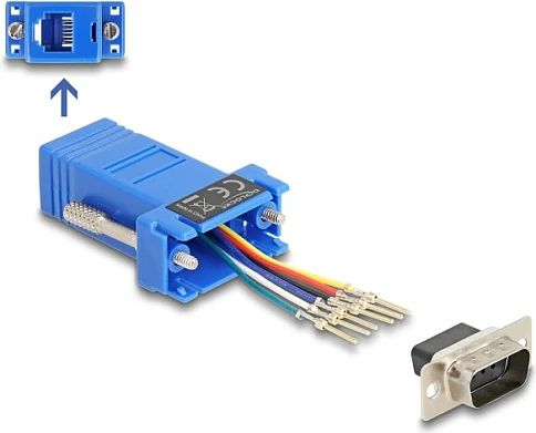 Adapter DeLOCK D-Sub 9 pin (male) në RJ12 (female), kit montimi, blu