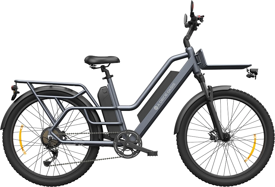 biçikletë elektrike cargo ADO OASIS 260T, 26 inç, rreze deri 180 km, Shimano 7 shpejtësi, 55 Nm, gri, set me 2 bateri