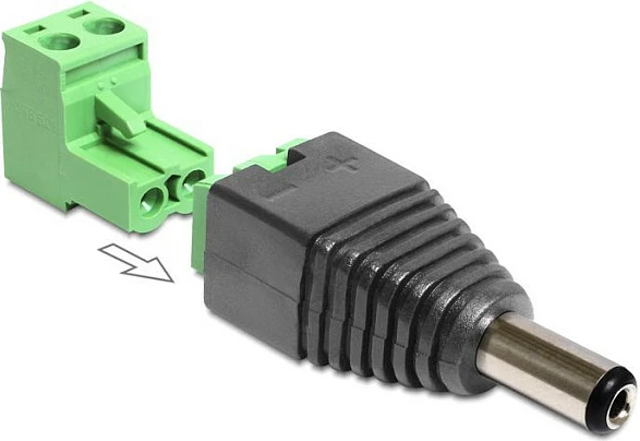 Adapter DC DeLOCK 65488, 2.5 x 5.5 mm në terminal 2p, zi/gjelbër/argjend