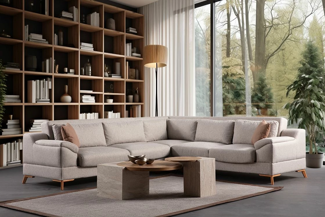 Kënd-sofë krevati Atelier del Sofa, kënd Aqua (L3 + C + 2R), bezhë