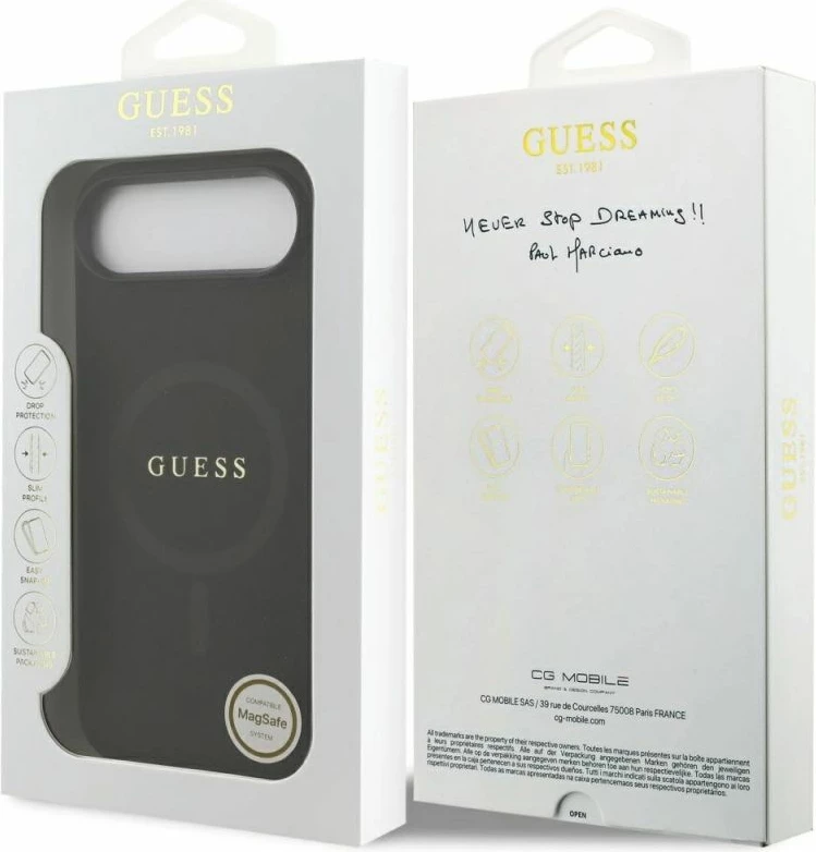 Kutia për iPhone Air Guess Saffiano Classic Logo MagSafe, e zezë