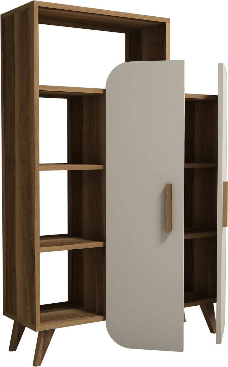 Raft librash Hanah Home, formë moderne, ngjyrë arrë dhe krem