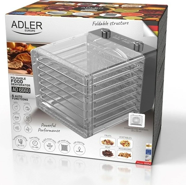 Tharëse kërpudhash, frutash dhe perimesh Adler AD 6660, 600 W, e zezë