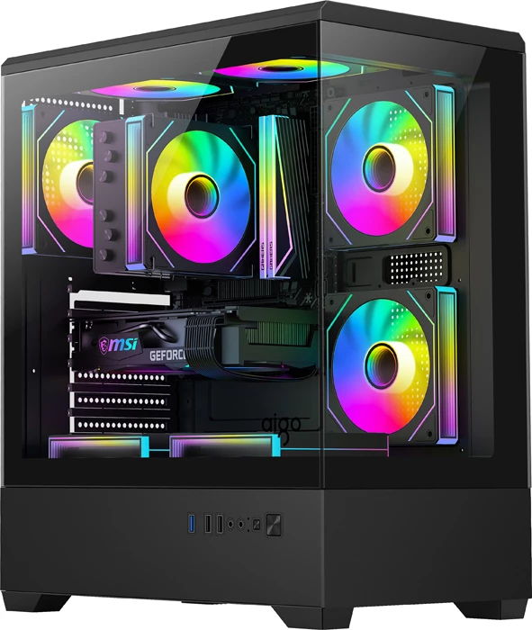 Kasë DarkFlash C365 Mini Tower me xham të temperuar, 5 ventilatorë 120mm, 270° panoramic, e zezë