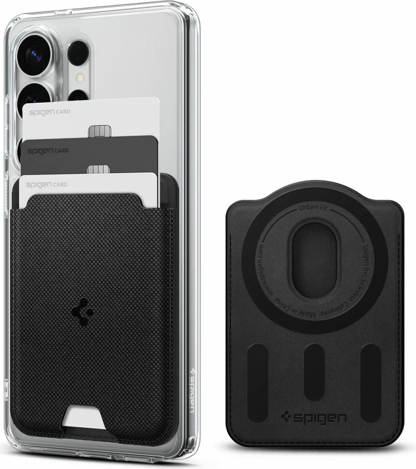 Portofol kartash magnetik për celular Spigen Urban Fit MagSafe, kapacitet deri 3 karta, i zi