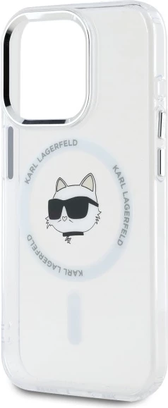 Mbështjellës Karl Lagerfeld IML Metal Choupette Head MagSafe për iPhone 15 Pro, Bardhë