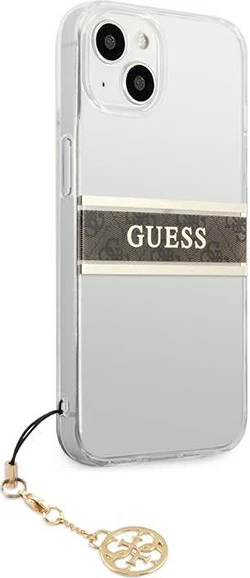 Mbështjellës Guess GUHCP13SKB4GBR për iPhone 13 mini 5.4", transparent, me varëse, kafe