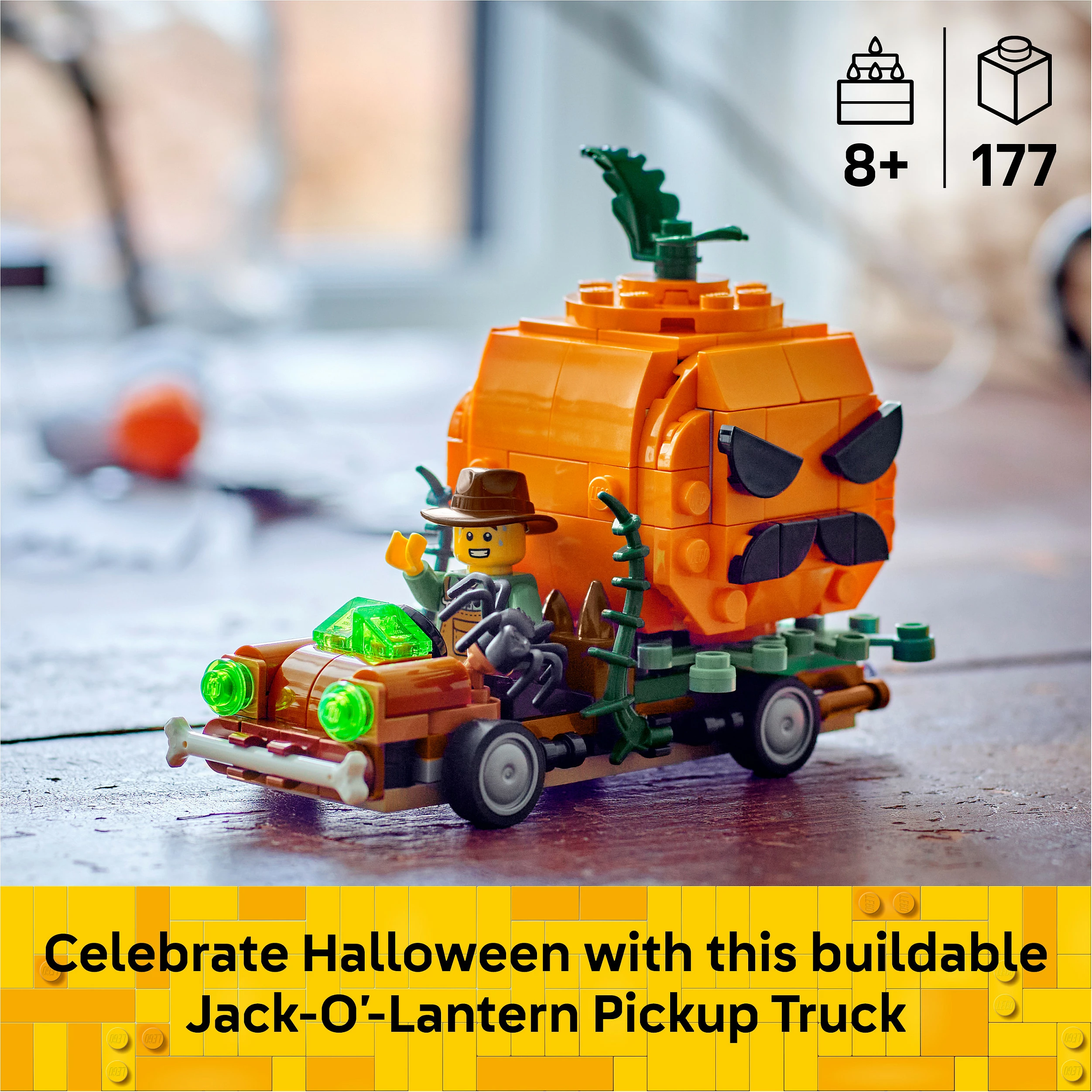 Set ndërtimi LEGO 40822 Jack-O-Lantern Pickup Truck, 177 pjesë, 8+, portokalli