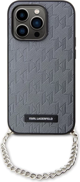 Mbështjellës Karl Lagerfeld KLHCP14LSACKLHPG për iPhone 14 Pro 6.1", zinxhir, argjendtë