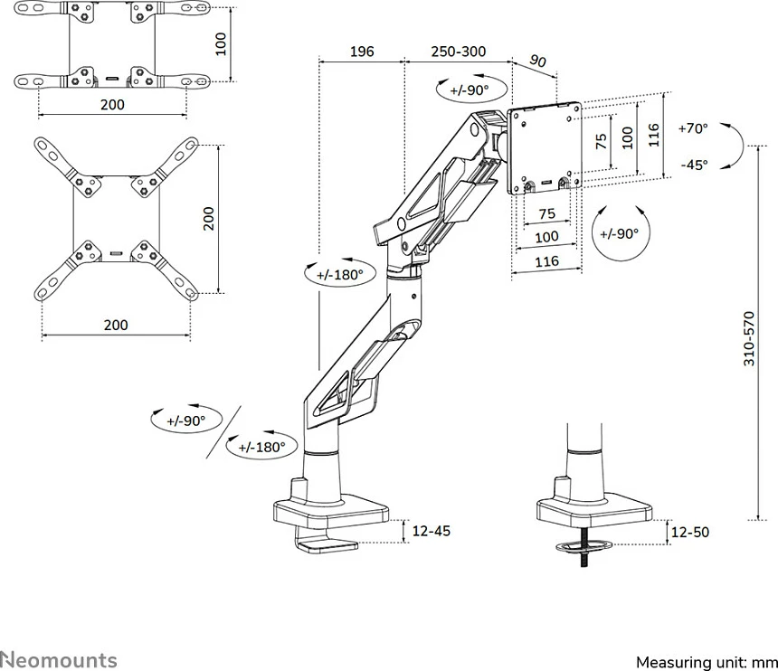Mbajtës monitori Neomounts ACE DS70-256BL1, për tavolinë, 24-57", deri 30 kg, VESA 75x75-200x200, i zi