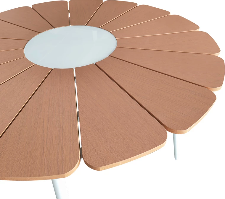 Tavolinë Pinap, alumin i bardhë, kompensatë ngjyrë natyrale, D110x74cm