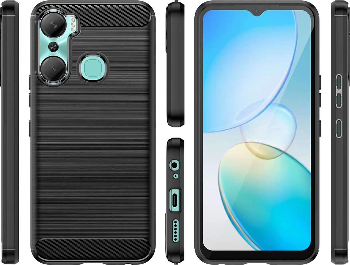 Mbështjellës Hurtel Carbon Case për Infinix Hot 12 Pro, TPU, i zi