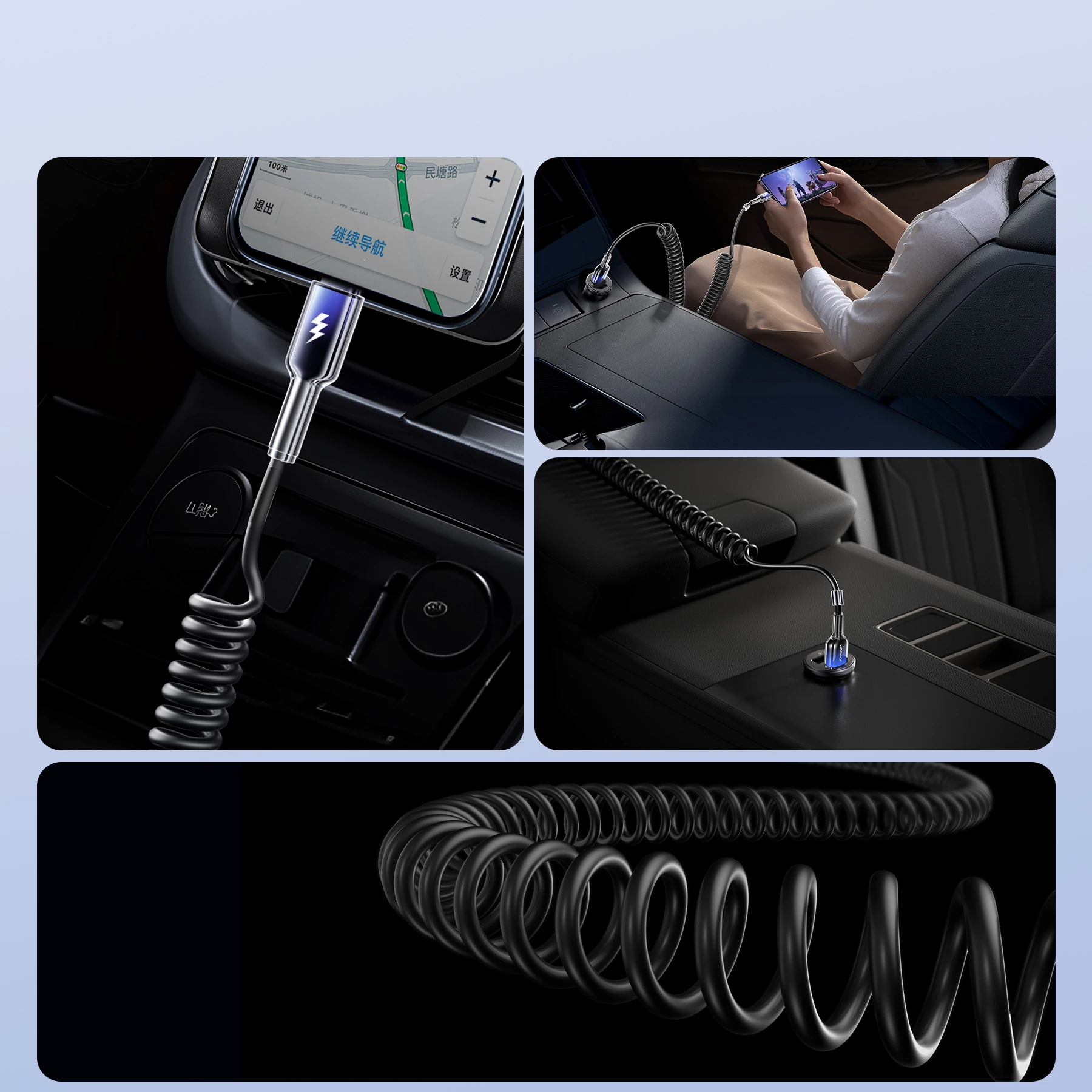 Kabllo spiral Joyroom S-A43 Crystal-Clear Series, 1.5m, USB-A në Lightning, 3A, e zezë