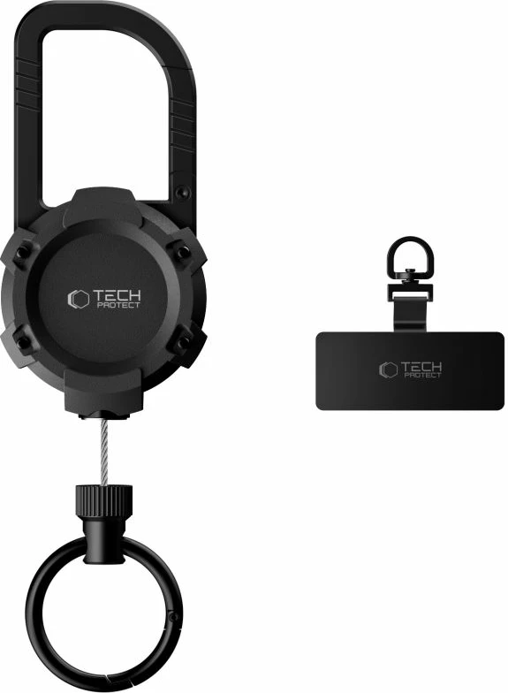 Mbajtës me kabllo tërheqëse Tech-Protect ATH03 UrbanLoop 99 cm, me karabinë alumini, set me adapter telefoni + unazë inox, i zi