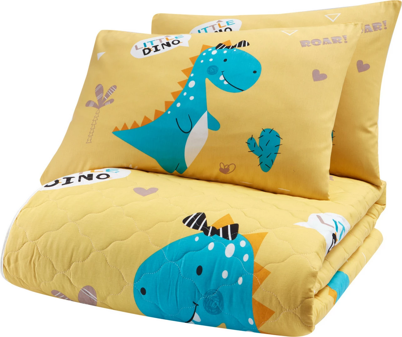 Set mbulesë krevati king, i qepur, Little Dino, ngjyrë e verdhë, L'essentiel