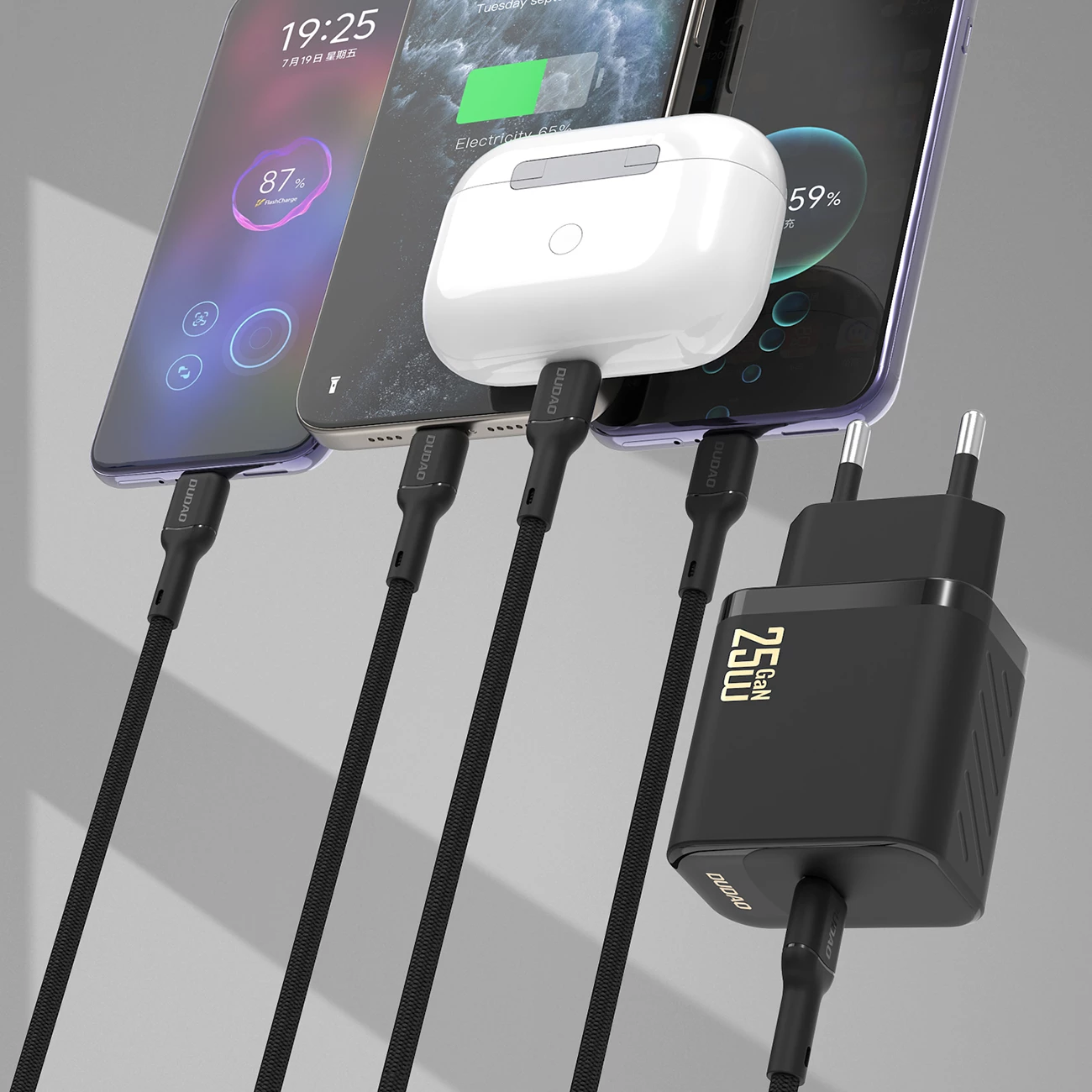 karikues muri GaN Dudao A27CEU PD 25W USB-C me kabllo USB-C 1 m, i zi