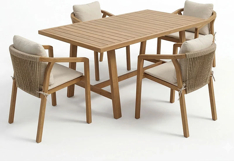Set tavoline me karrige për terasë Malibu, dru akacie masiv, 5 pjesë, 160x90x75cm