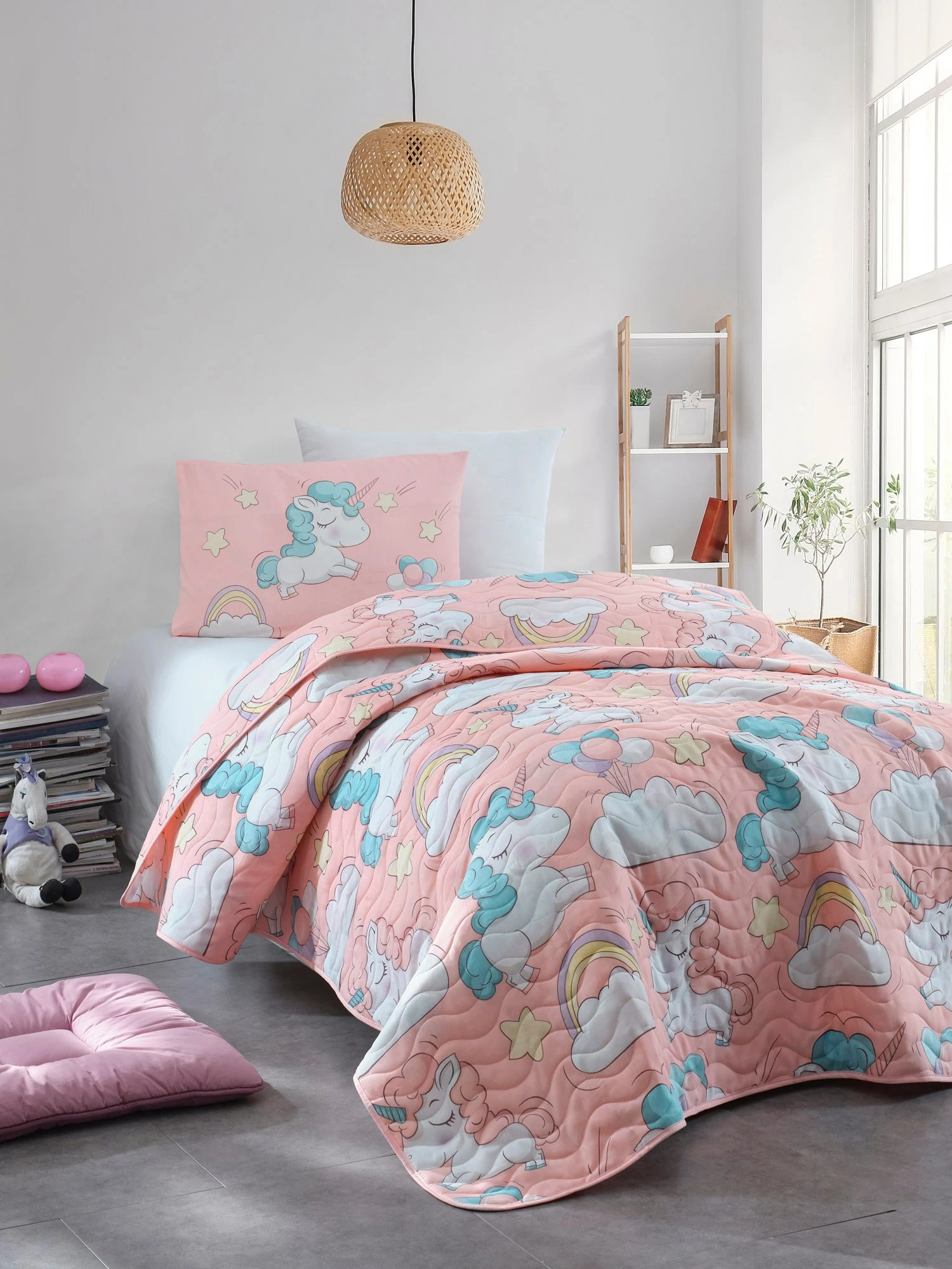 Jorgan i madh i qepur, ngjyrë rozë, njëbrirësh, L'Essentiel Linge de Maison