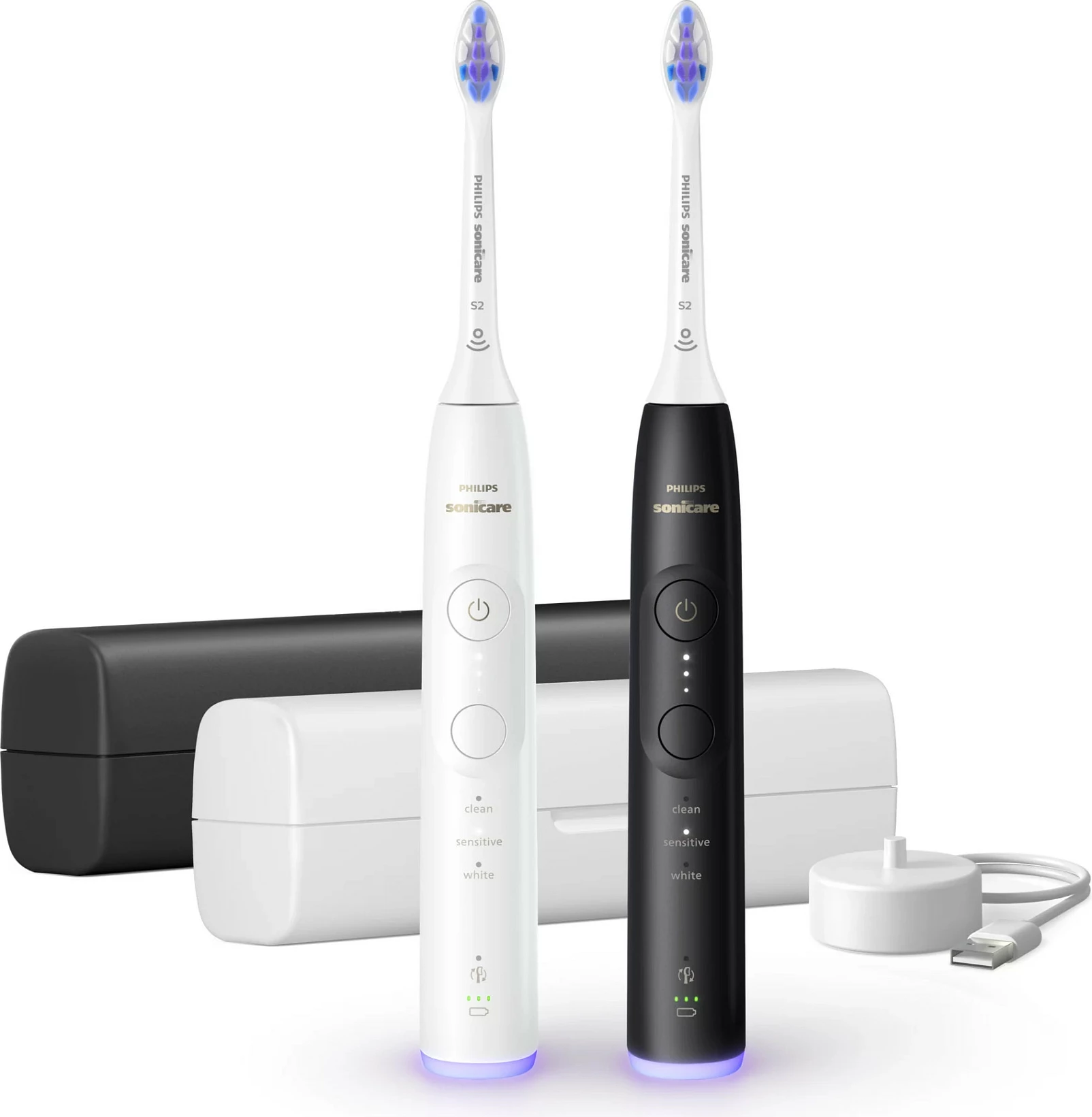 Furçë dhëmbësh elektrike Philips Sonicare 6500 HX7419/01, paketë 2 copë, me etui, bardh/zi
