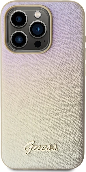 Mbështjellës Guess Saffiano Iridescent Script për iPhone 15 Pro, ari