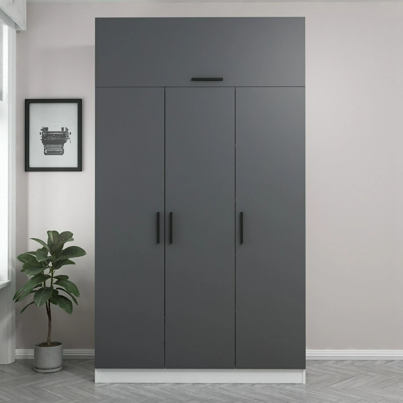 Dollap Skye Decor, 3 kapak, 2 sirtar, 255cm, bardhë-antracit