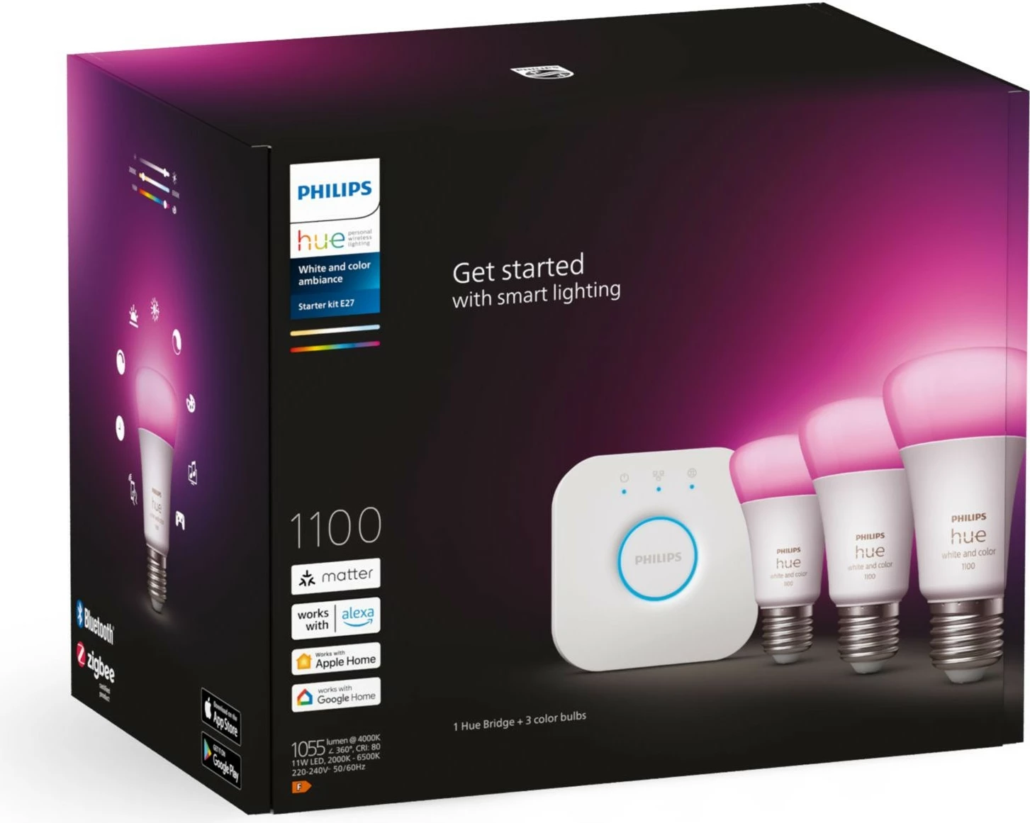 Dritë e mençur Philips Hue White and colour ambience Starter kit E27, Bluetooth/Zigbee, Bardhë