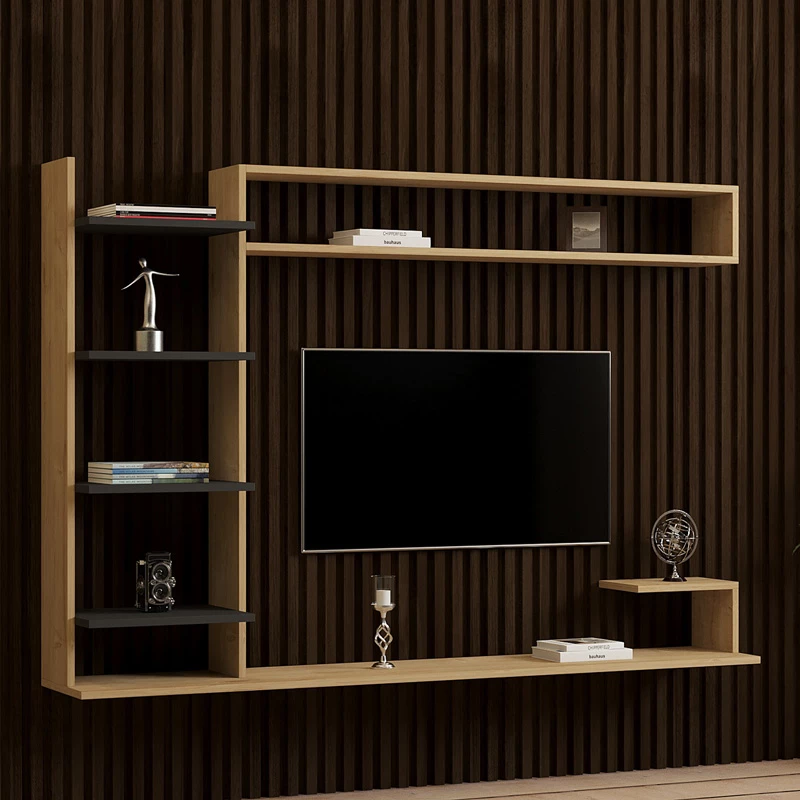 Njësi muri për dhomë ndeje, ngjyrë lisi-antracit, 180x29.60x121.80cm