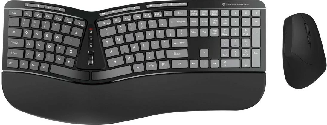 Tastierë wireless Conceptronic me maus, model ergo, layout US, e zezë