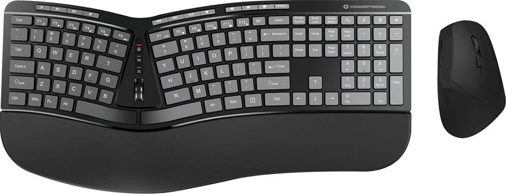 Tastierë wireless Conceptronic me maus, model ergo, layout US, e zezë