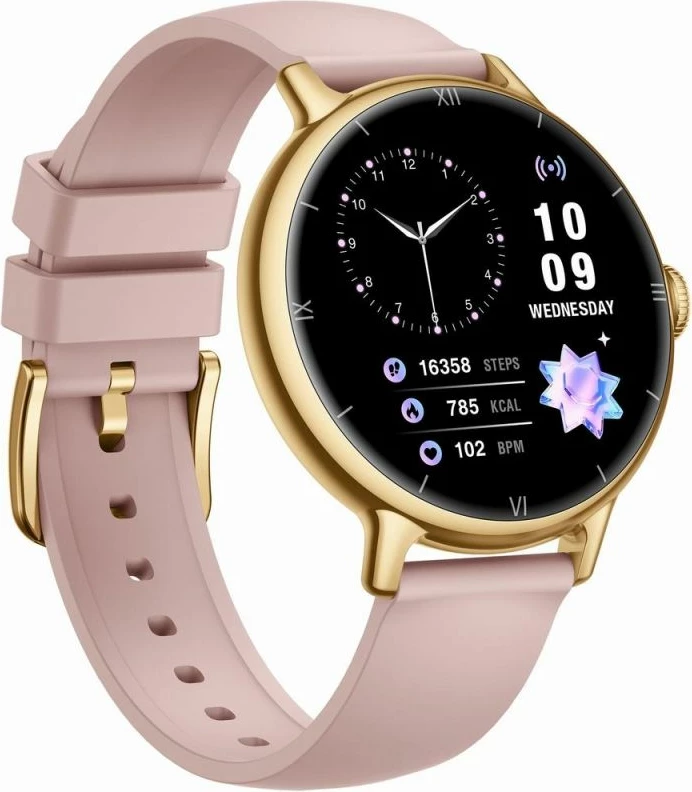 Smartwatch për femra Gravity GT33-1, rrip i artë + rrip rozë