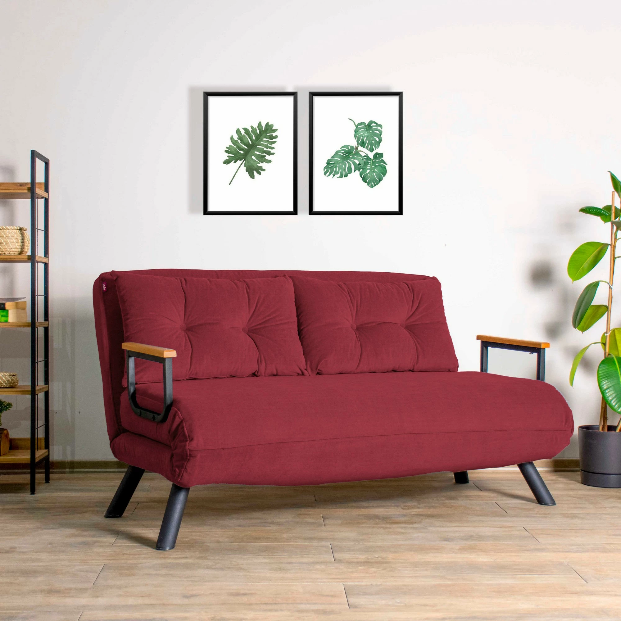 Divan-krevat dy ulës, Sando, ngjyrë e kuqe e errët, 2 vende