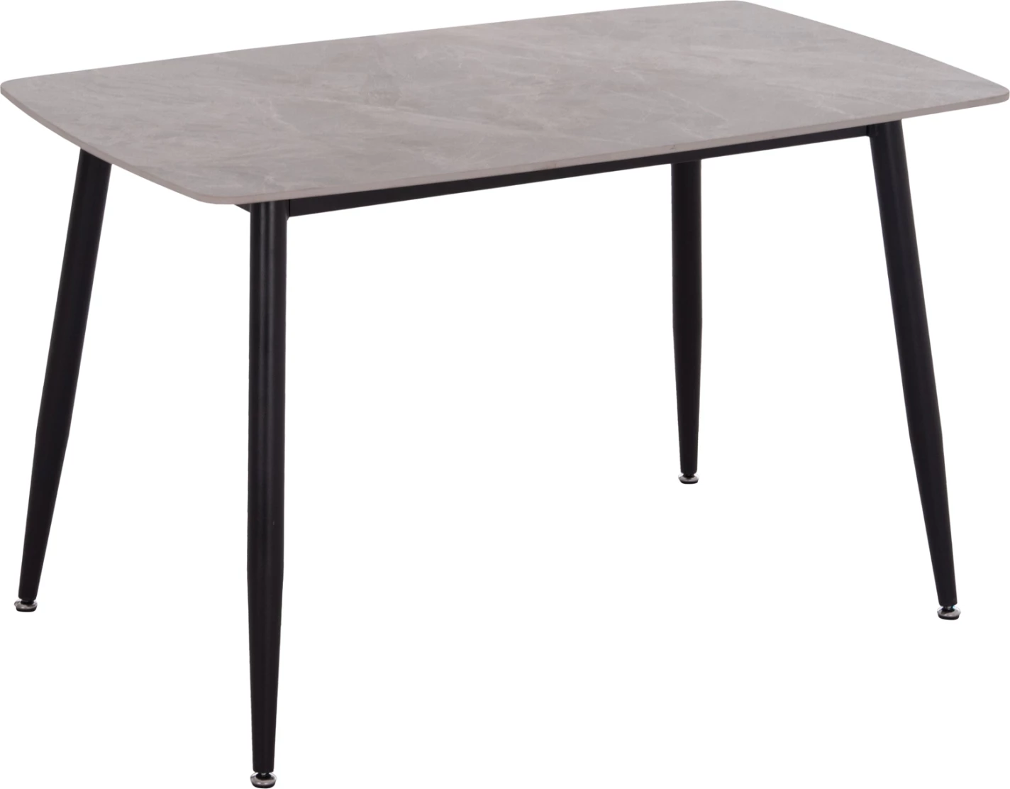 Tavolinë ngrënieje RAVEN, sipërfaqe qeramike ngjyrë mermeri gri, këmbë metalike të zeza, 120x70x73cm