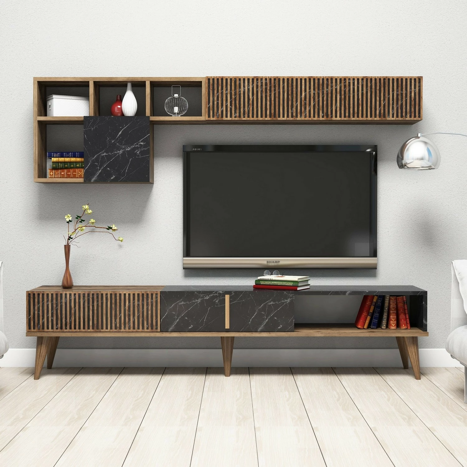 Komodë TV Hanah Home, Milan, ngjyrë arre dhe e zezë