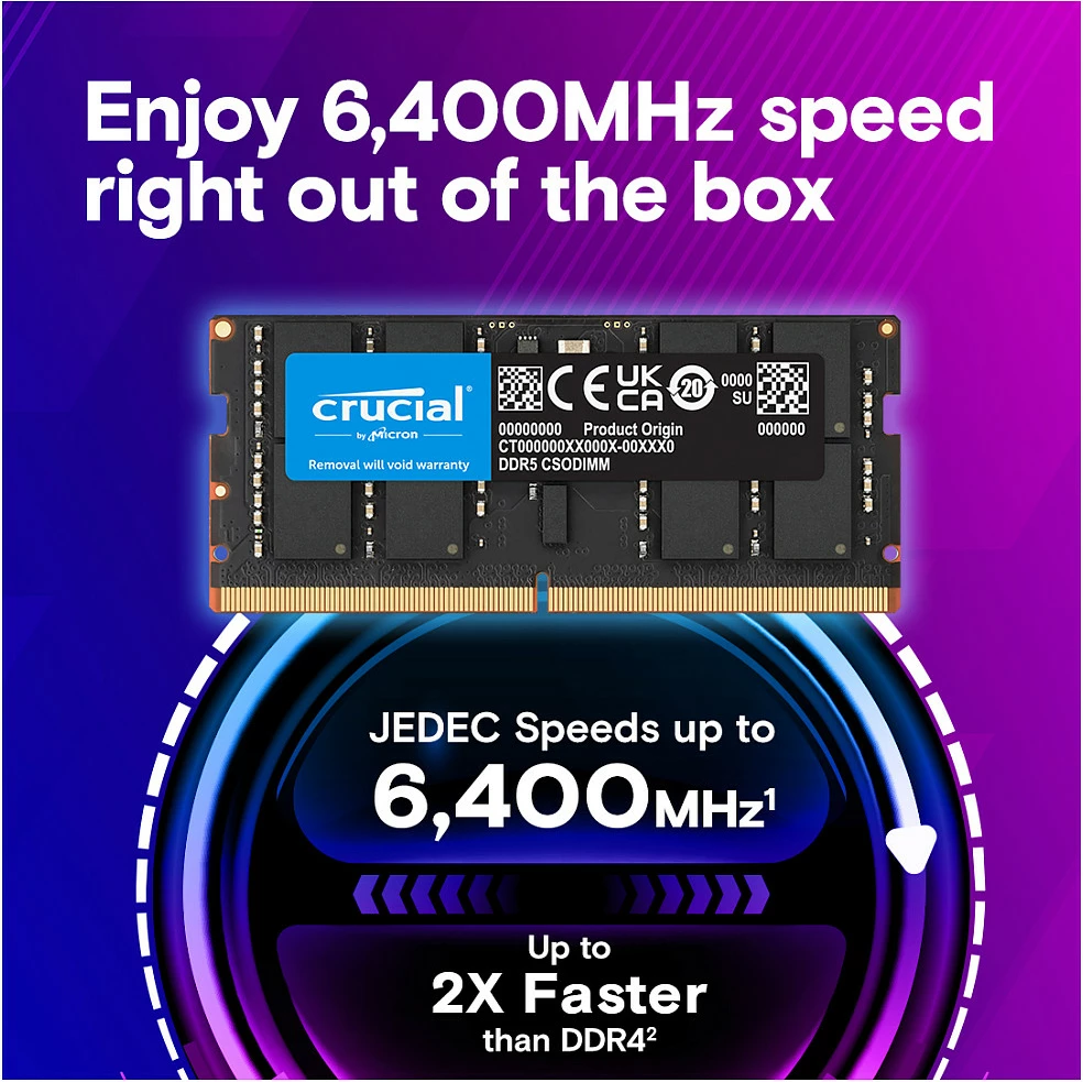 RAM Memorje Crucial DDR5 SO-DIMM 32GB 6400MT/s, e zezë