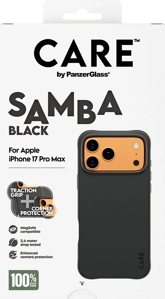 Mbështjellës PanzerGlass CARE fashionable Samba MagSafe për iPhone 17 Pro Max, e zezë
